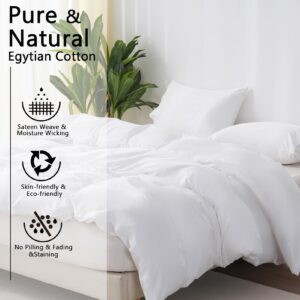 Bedlifes White Duvet Cover Queen 100% Cotton Duvet Cover Queen Size Egyptian Cooling Comforter Cover 800 Thread Count Ultra Soft Like Linen with Zipper Closure and 8 Corner Ties（90×90 Queen）