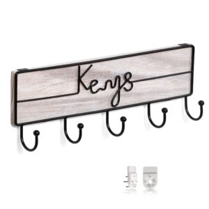 snap invent wall mounted key hooks for hanging and holding keys - entryway keys organizer - handmade metal ornament with natural wood (white)