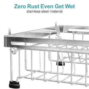 GSlife Expandable in Sink Dish Drying Rack - Stainless Steel Capacity Adjustable Over The Sink Dish Rack (10.8''-17.9''), Dish Drainer for Kitchen Sink Counter with Utensil Holder, Silver