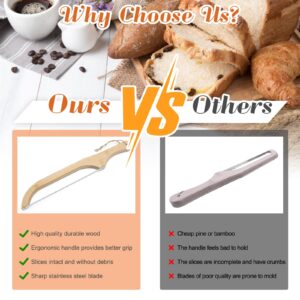 Anglecai Wooden Bread Bow Knife, 15.7'' Sourdough Bread Knife Homemade Bread Serrated Slicer Cutter, Premium Stainless Steel Bagel Bread Knife Fiddle Bow Design for Easy Cutting Bread