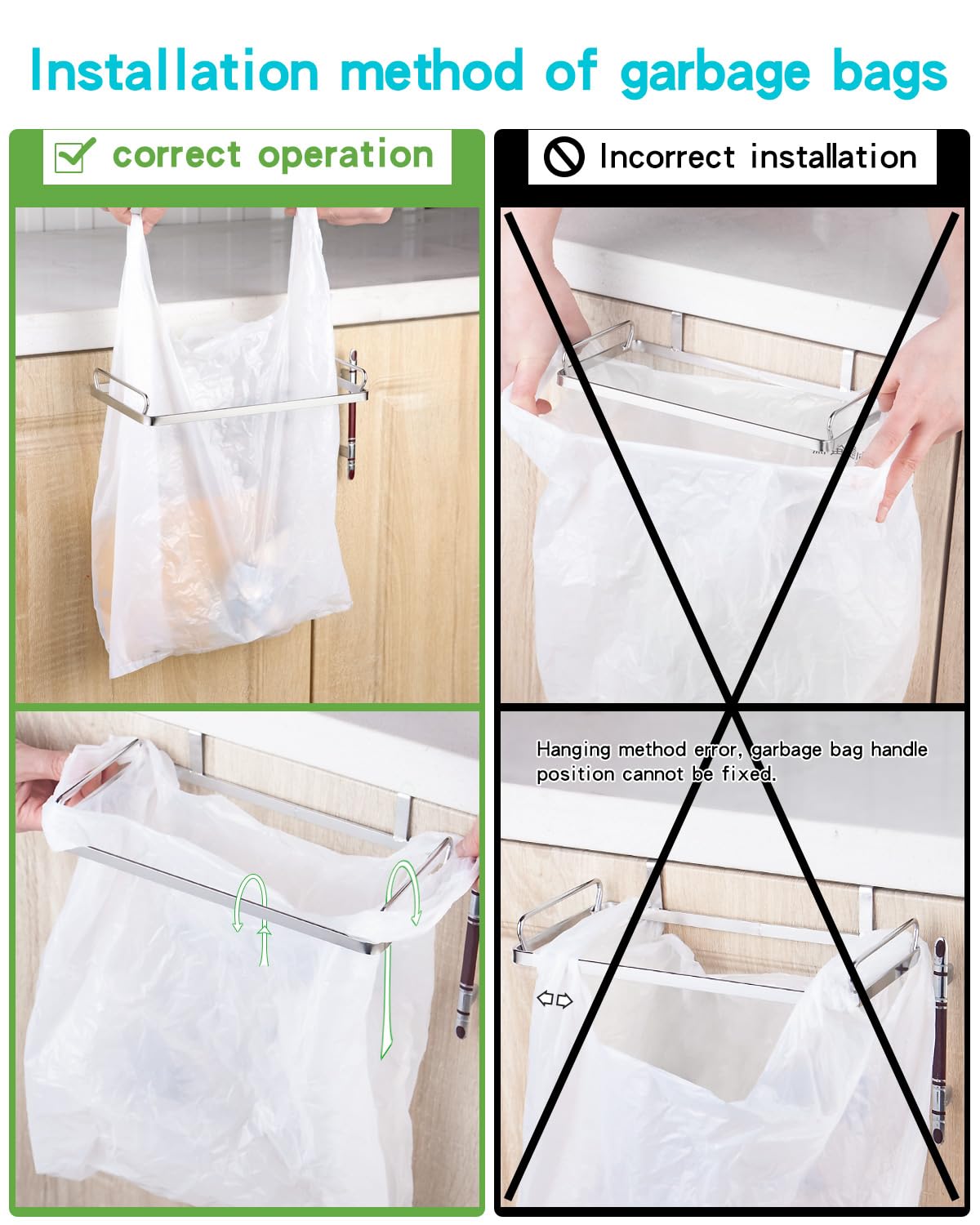 YQh Trash Bag Holder,Trash Bag Holder Rack Kitchen Trash Can Small Trash Container for Kitchen Cabinet Door and Cabinet Under Sink Bag Holder (1)