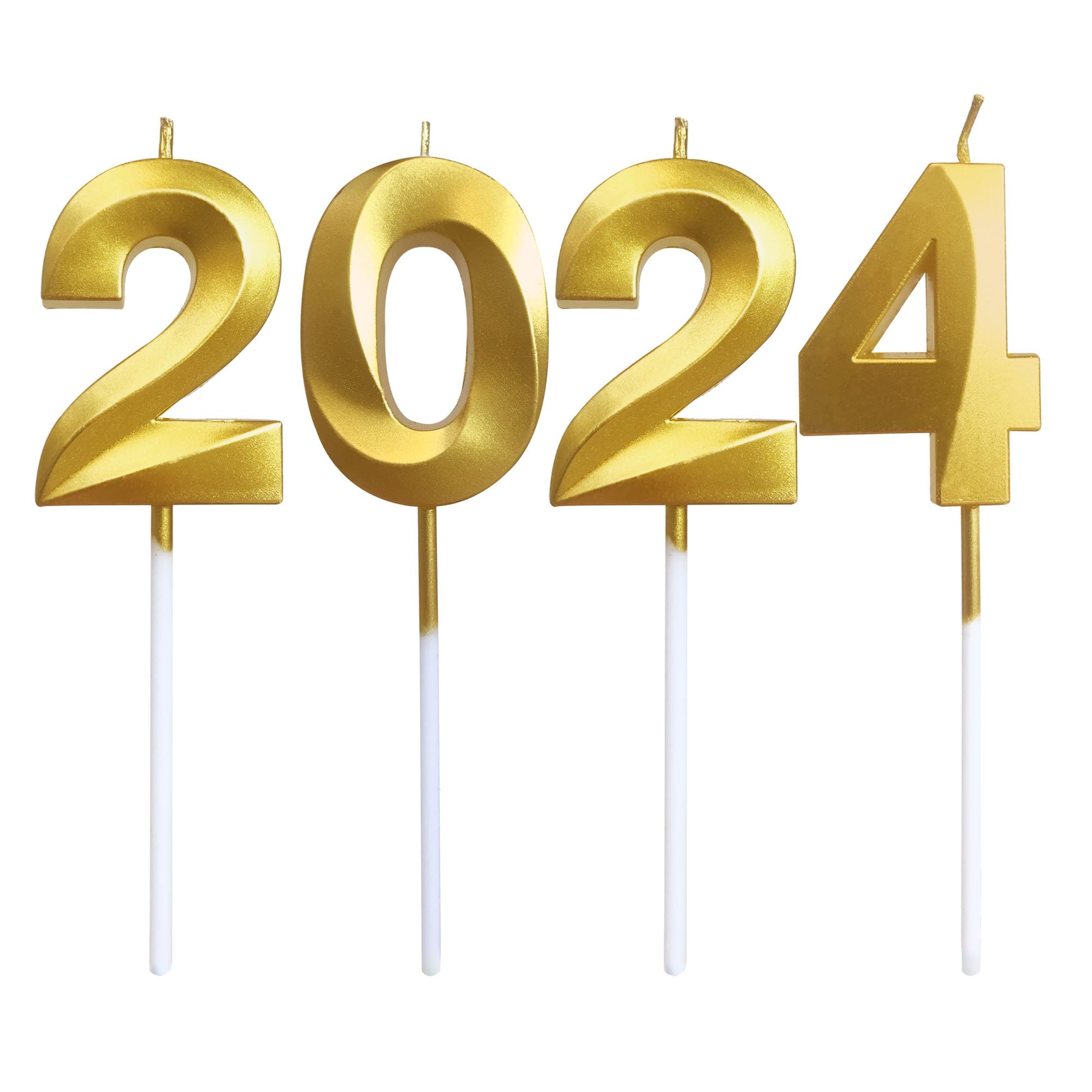 2024 Candles Graduation Decorations Class of 2024 Cake Topper Number 2024 Candle New Years Happy Birthday Party Supplies Gold Party Decor