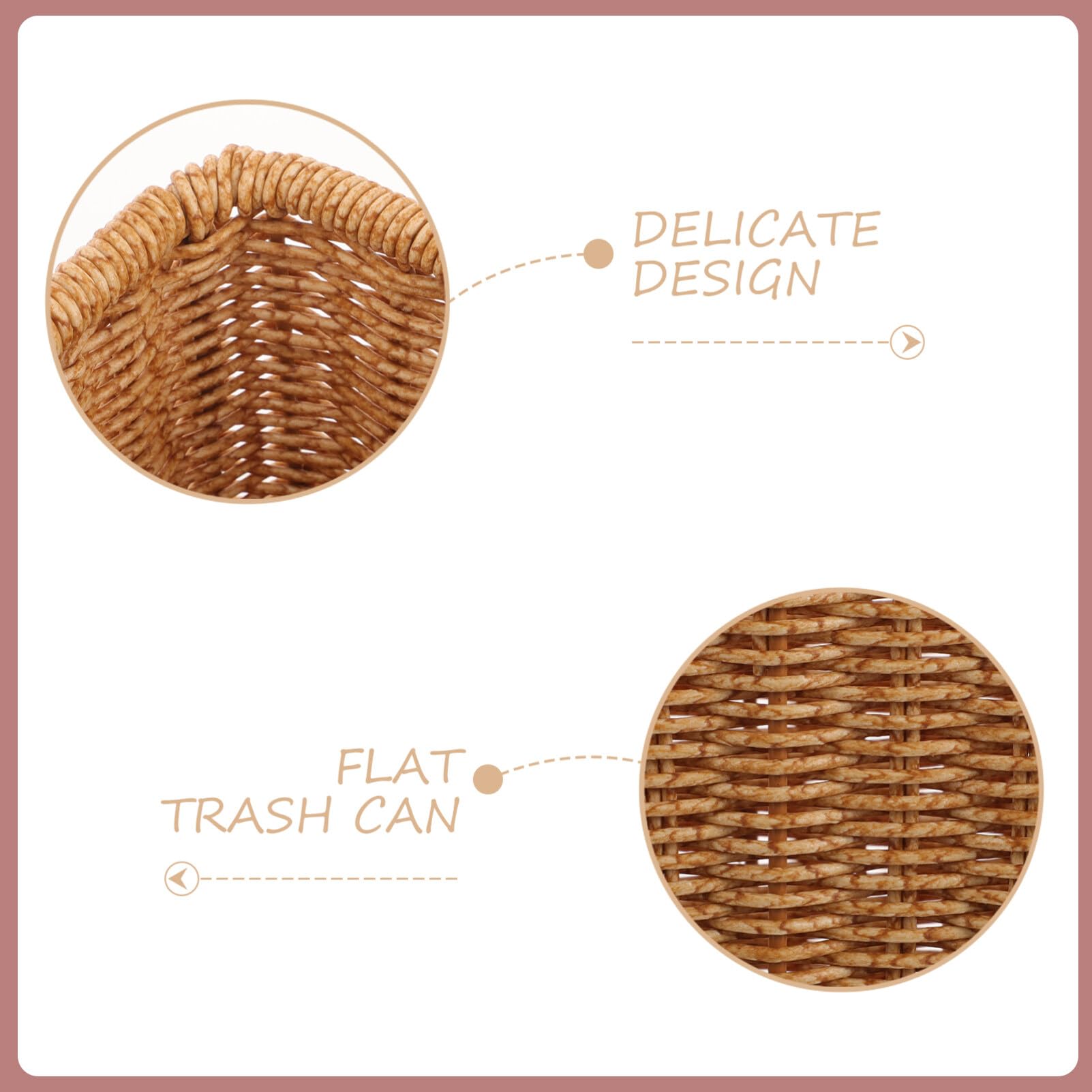 PRETYZOOM Woven Trash Can Rattan Waste Basket Slim Rectangular Wicker Garbage Waste Bin Vintage Trash Container for Bedroom Bathroom Office Kitchen