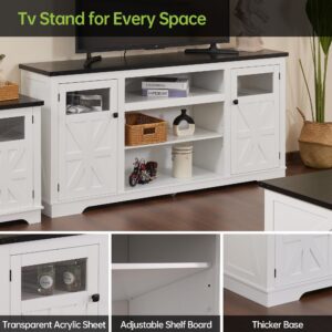 Real Relax Farmhouse TV Stand Perfect for 65" TV Cabinet, 32" Tall Entertainment Center, with Storage Shelves, MDF, Adjustable partitions, Rustic Media Console, Suitable for Living Room, White