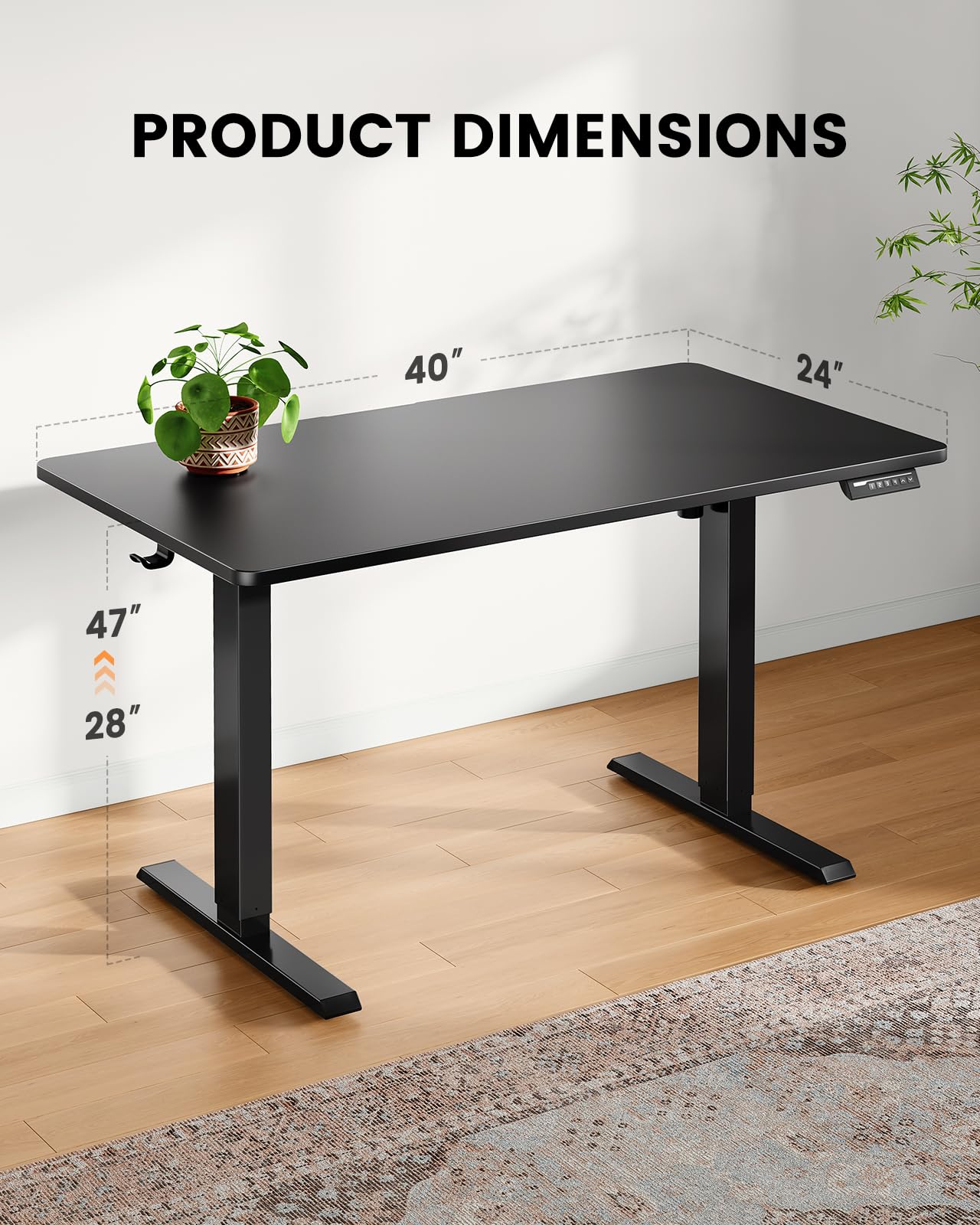 ErGear Whole Piece Standing Desk, 40x24 inch Adjustable Stand Up Desk with Cable Management Tray, Electric Computer Desk Workstation for Home Office, Black, EGESD63B