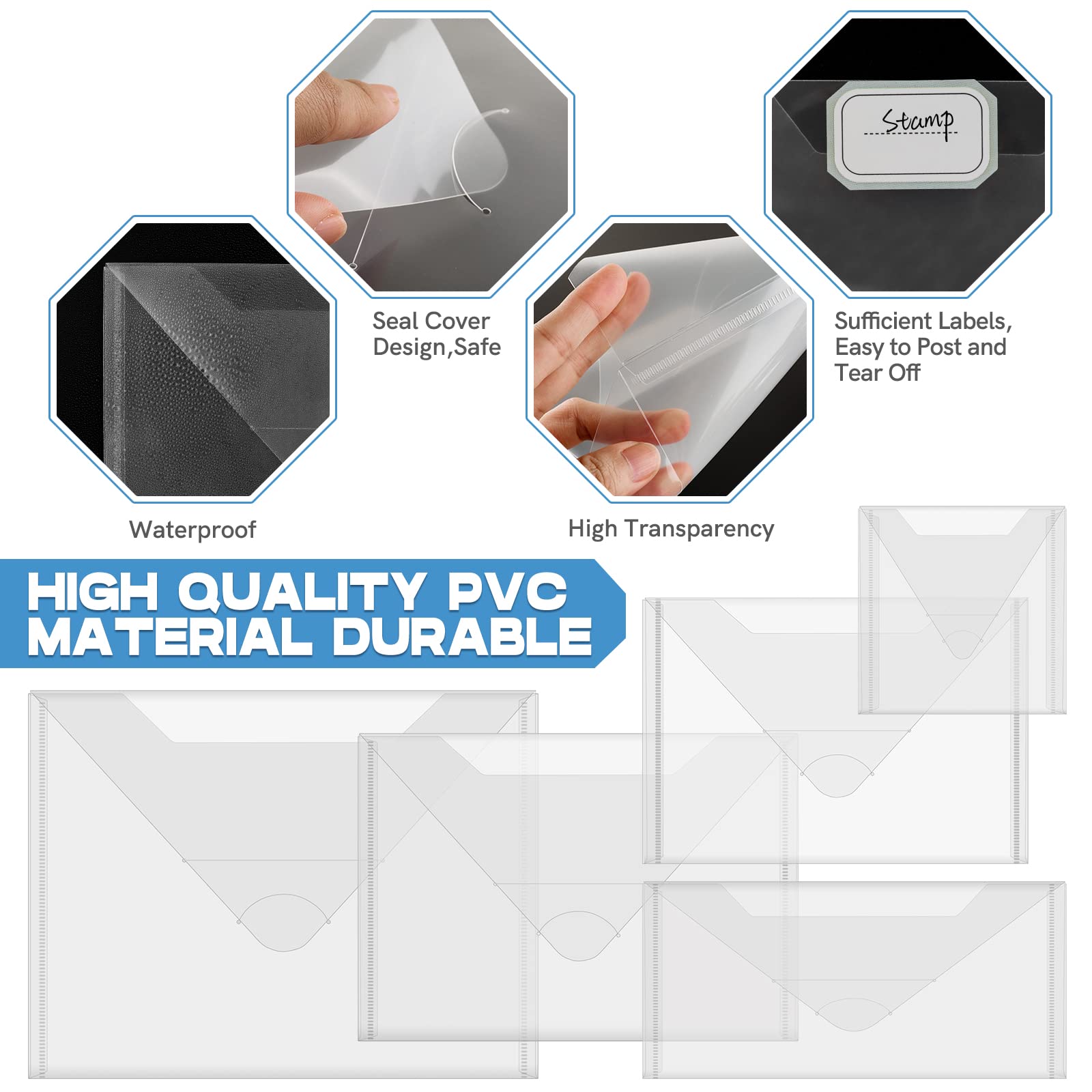 Briartw 20 Pack Storage Bag,4.5x9.5" Resealable Plastic Envelopes Pockets for Cutting Dies Stencil Crafts Organizer Holder,Clear Storage Envelopes for Clear Stamp,Die Cuts,scrapbook Paper