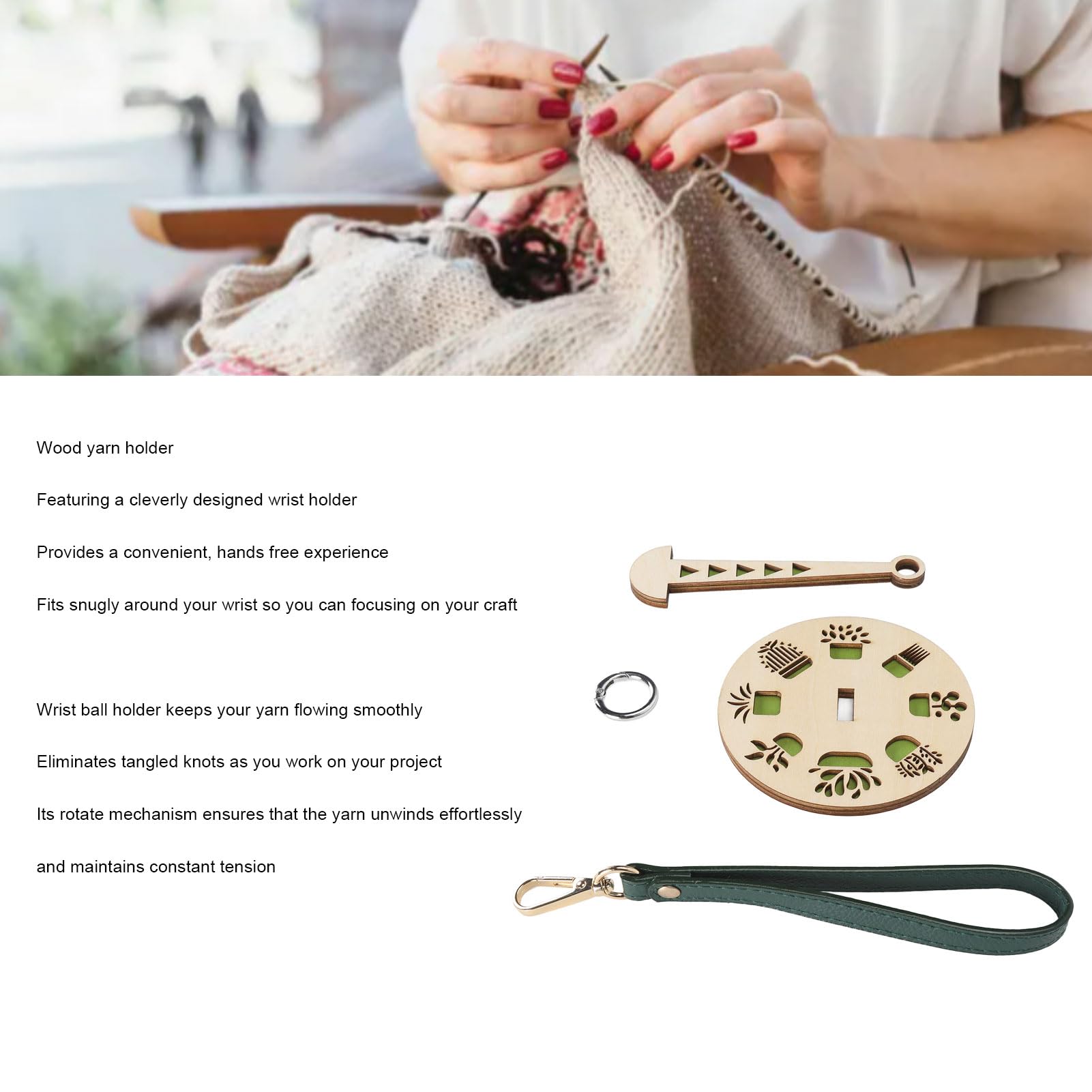 Portable Wrist Yarn Holder for Knit Crochet Enthusiast, Crochet Organizer to Prevent Yarn Tangling Misalignment, Mini Minder Wood Yarn Caddy