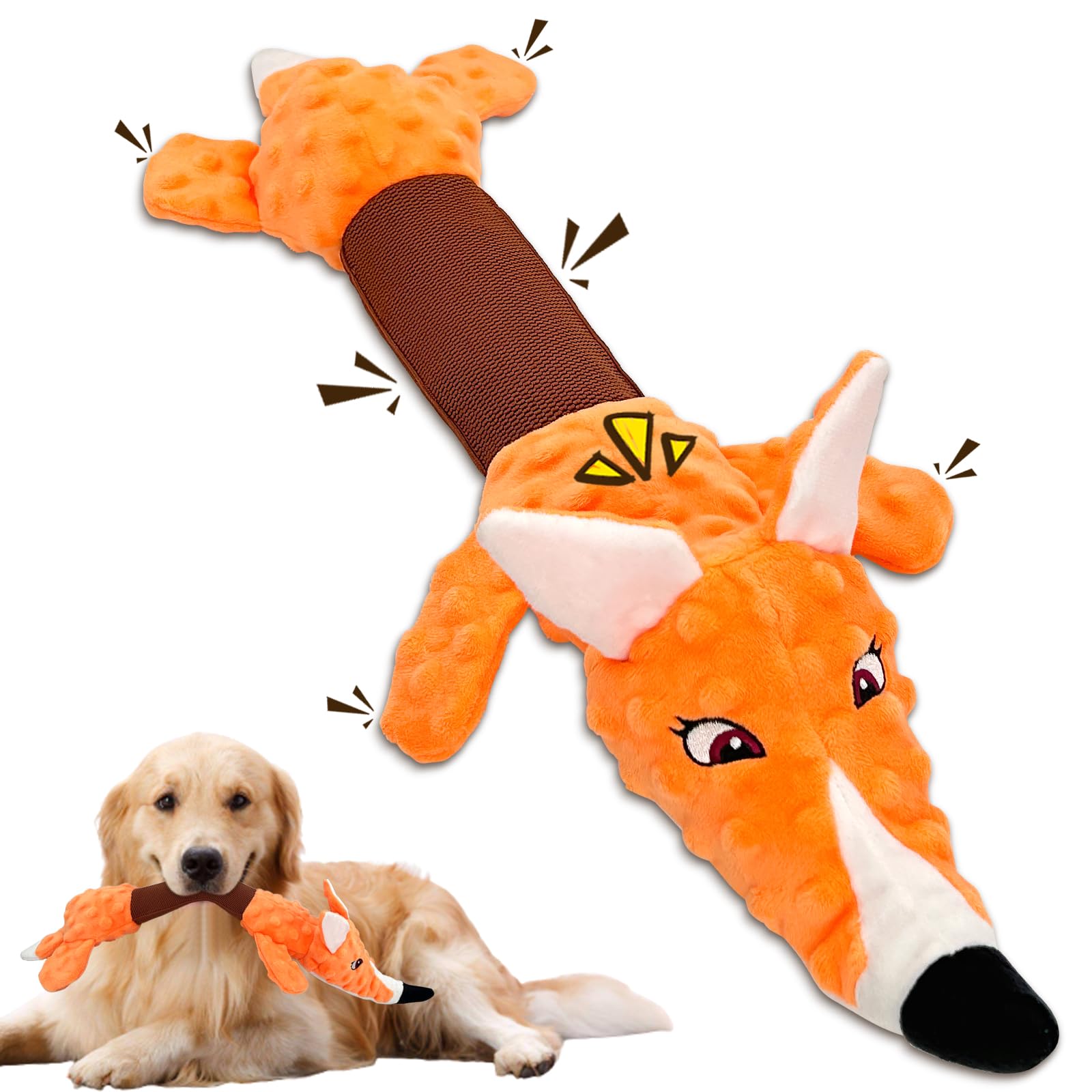 Zuykjeagle Dog Toys for Large Dogs – Interactive Plush Chew Toys with Crinkle Paper for Tug-of-War, Suitable for Small, Medium, and Large Breeds (Fox)