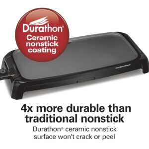 Hamilton Beach 200 Sq. In. Electric Griddle With Adjustable Temperature for 200 to 400 degrees, PTFE & PFOA Free Durathon Ceramic Reversible Nonstick Surface, Black (38522)