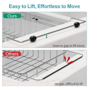 GSlife Expandable in Sink Dish Drying Rack - Stainless Steel Capacity Adjustable Over The Sink Dish Rack (10.8''-17.9''), Dish Drainer for Kitchen Sink Counter with Utensil Holder, Silver