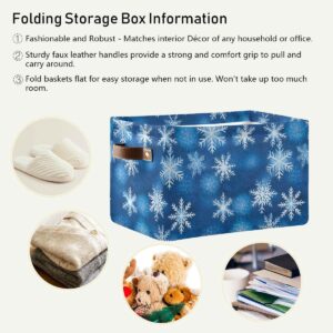 Blue Snowflakes Basket Collapsible Storage Basket with Handles Laundry Basket Gift Basket for Shelf Closet Bedroom Home Office 1 Pack