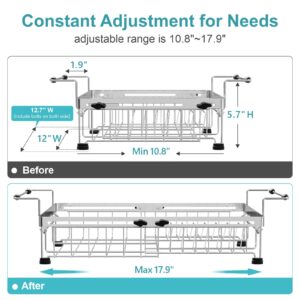 GSlife Expandable in Sink Dish Drying Rack - Stainless Steel Capacity Adjustable Over The Sink Dish Rack (10.8''-17.9''), Dish Drainer for Kitchen Sink Counter with Utensil Holder, Silver