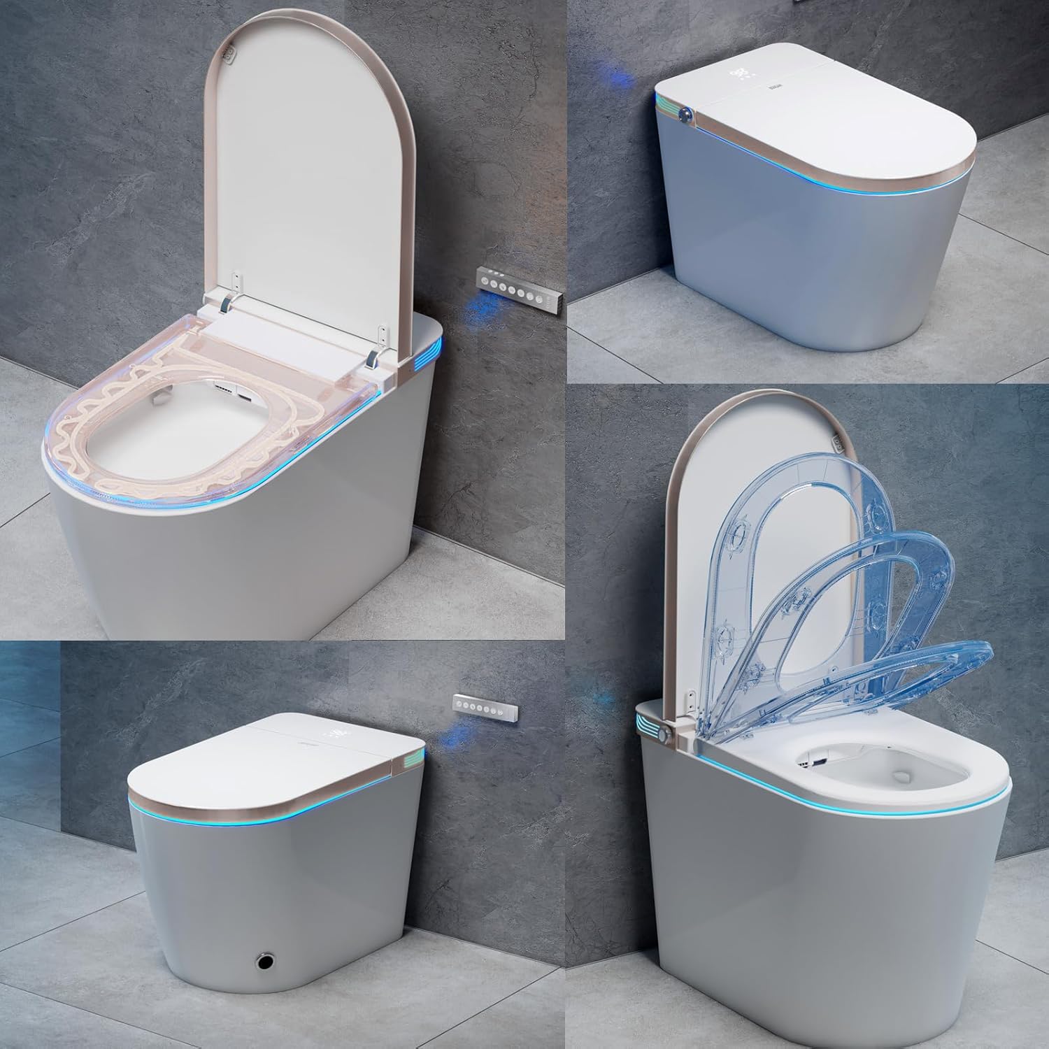 BONSAM Smart Toilet with Auto Open/Close Lid, Modern Tankless Toilet with Bidet Built In, One Piece Toilet with Auto Deodorization, Foot Sensor Operation, Remote Control