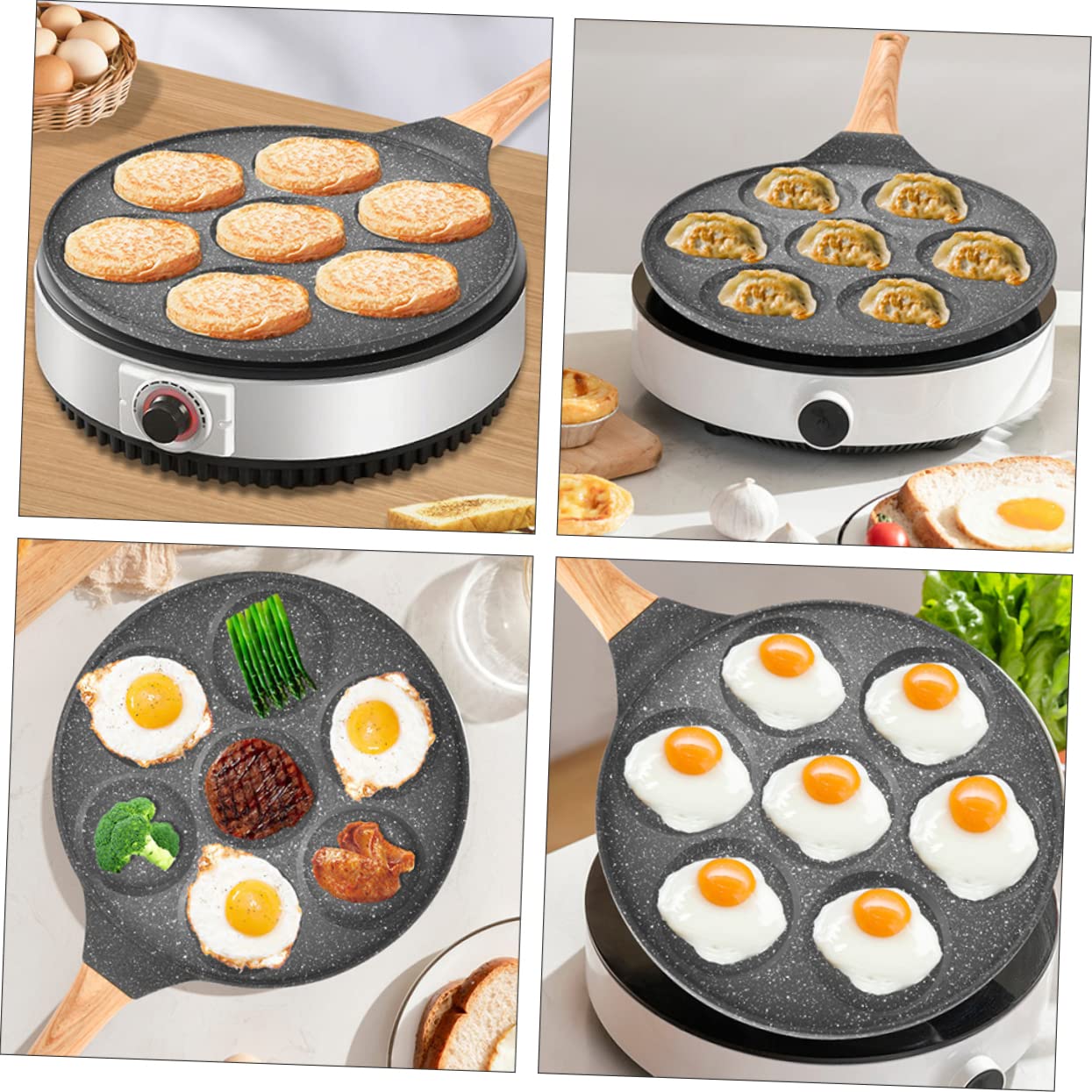 DECHOUS 1pc Seven-hole Egg Frying Pan Outdoor Cooking Stove Non Stick Frying Pans Non Stick Skillets Outdoor Cookware Frypan Nonstick One Egg Frying Pan Flat Skillet Bakelite Mold Dumpling