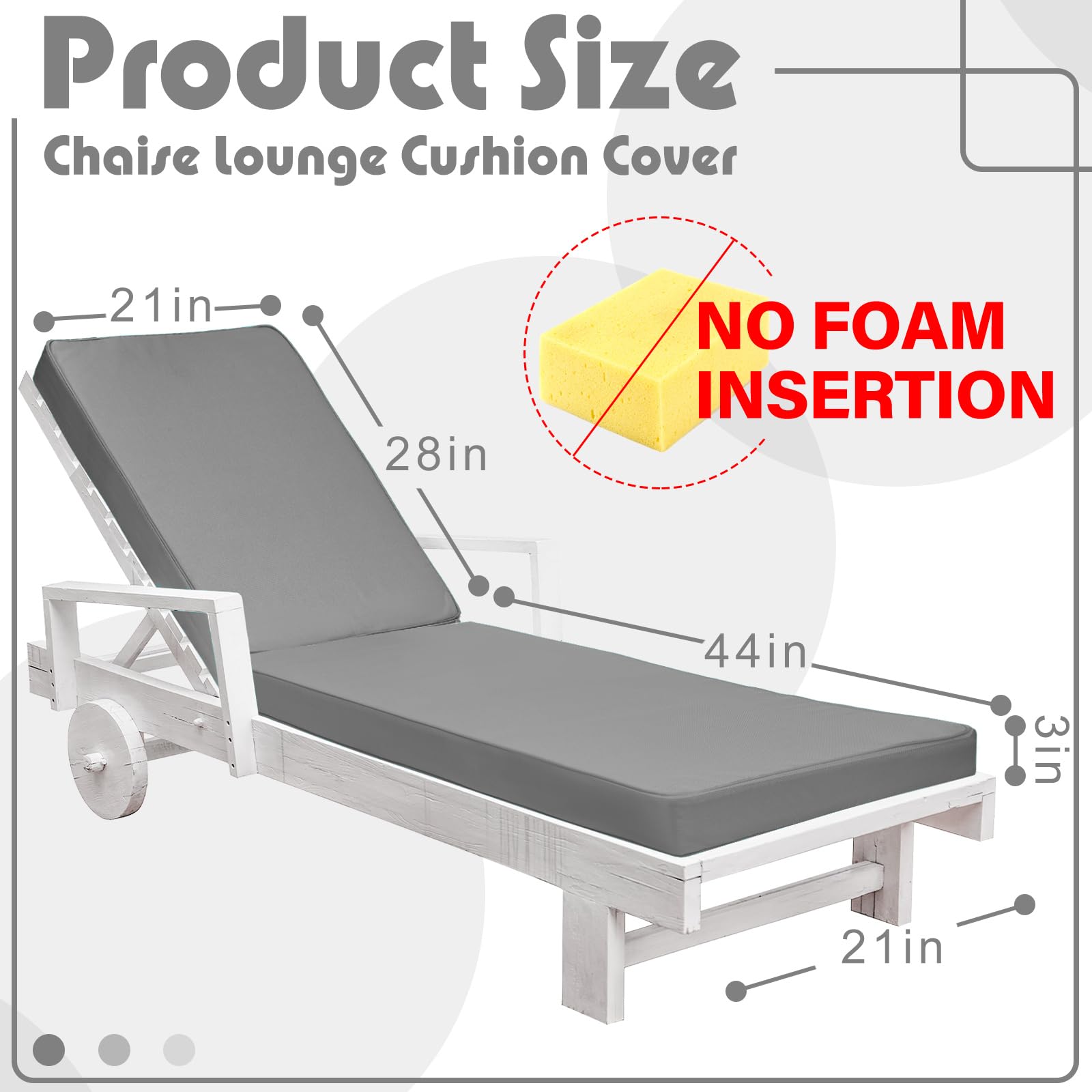 Waterproof Chaise Lounge Cover (Not Includes Cushion) 72x21x3in Outdoor Cushions Slip Covers Cushion Slipcovers Lounge Chair Cover with Zipper Ties for Outdoor Lawn Patio(Light Gray, 1 Piece)