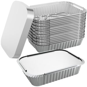 wanbao 50 pack 8.3"x6.2" disposable tin foil pans with lids 2.25lb aluminum pans to go containers for cooking, baking, catering party meal prep, take out, freeze