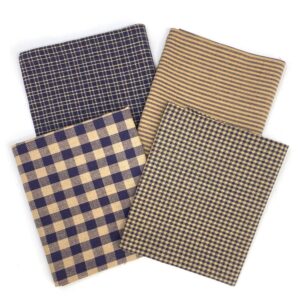 set of 4 fat quarters, heritage navy blue assorted plaid gingham homespun cotton fabric bundle by jcs