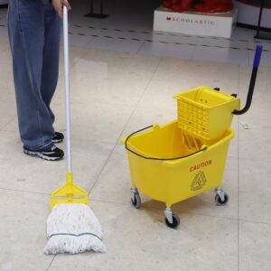 Midoneat Commercial Mop Bucket with Side Press Wringer on Wheels, Including One Commercial Mop, 35 Quart, Yellow