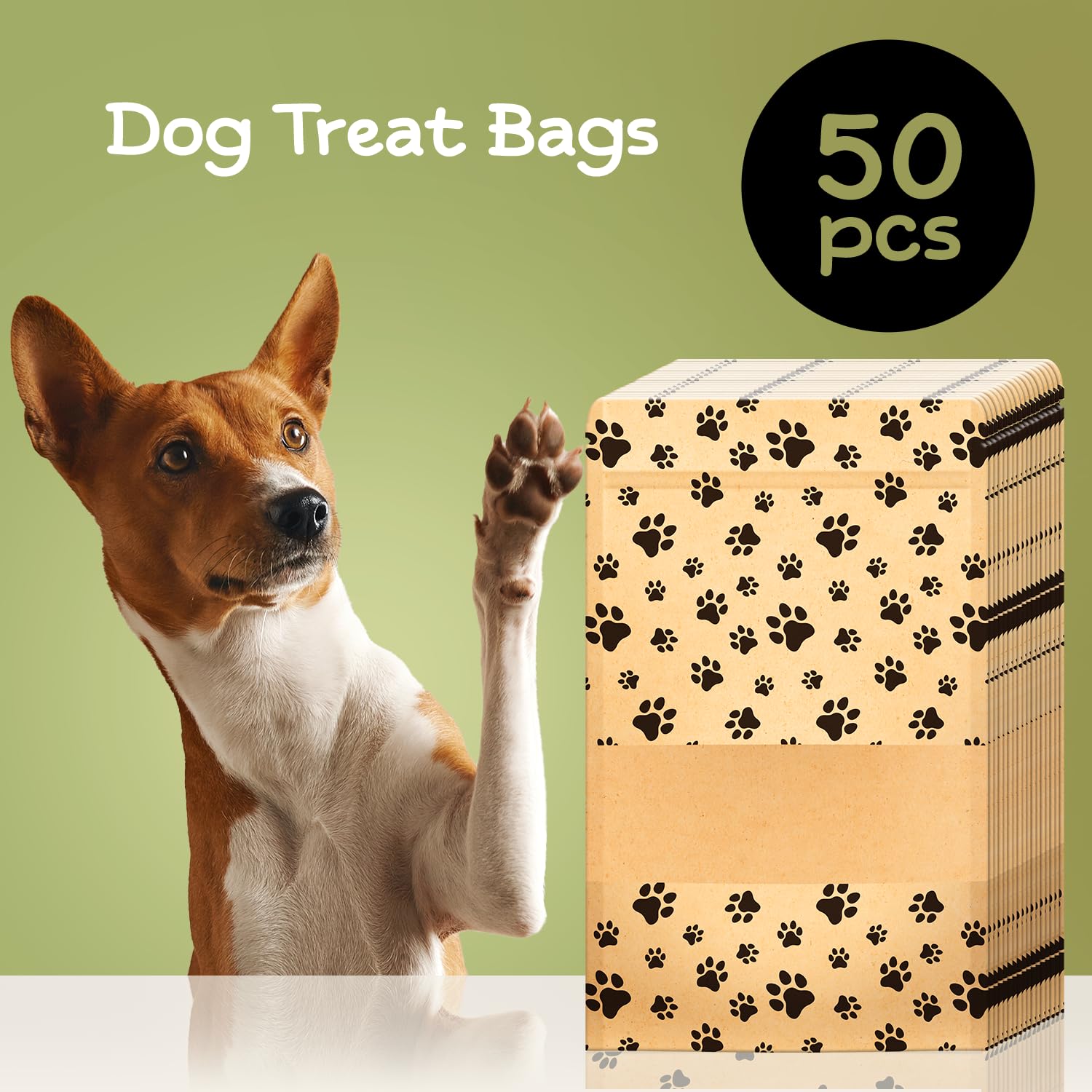 50-Pack Paw Print Dog Treat Bags by Poppy's – Perfect for Canine Delights, Secure Zip Lock Closure, Food-Safe Material, 4.7 x 7.7 Inches