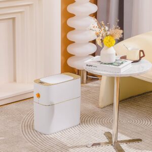 MOPALL Bathroom Trash Can Automatic Touchless,Small Motion Sensor Trash Can with Lid,4 Gallon White-Gold Narrow Smart Garbage Can,Boho Decorative Wastebasket for Bedroom,Home Office,Bathroom