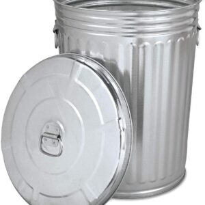 Plexon Pre-Galvanized Trash Can with Lid Round, Steel, 20gal, Grey, Outdoor Garbage Can., 45520GALLONWLID