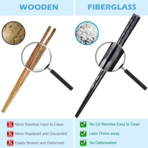 GLAMFIELDS 5 Pairs Premium Chopsticks Reusable Dishwasher Safe 9.5 Inch Fiberglass Chop Sticks Gift Set Non Slip Black + Silver