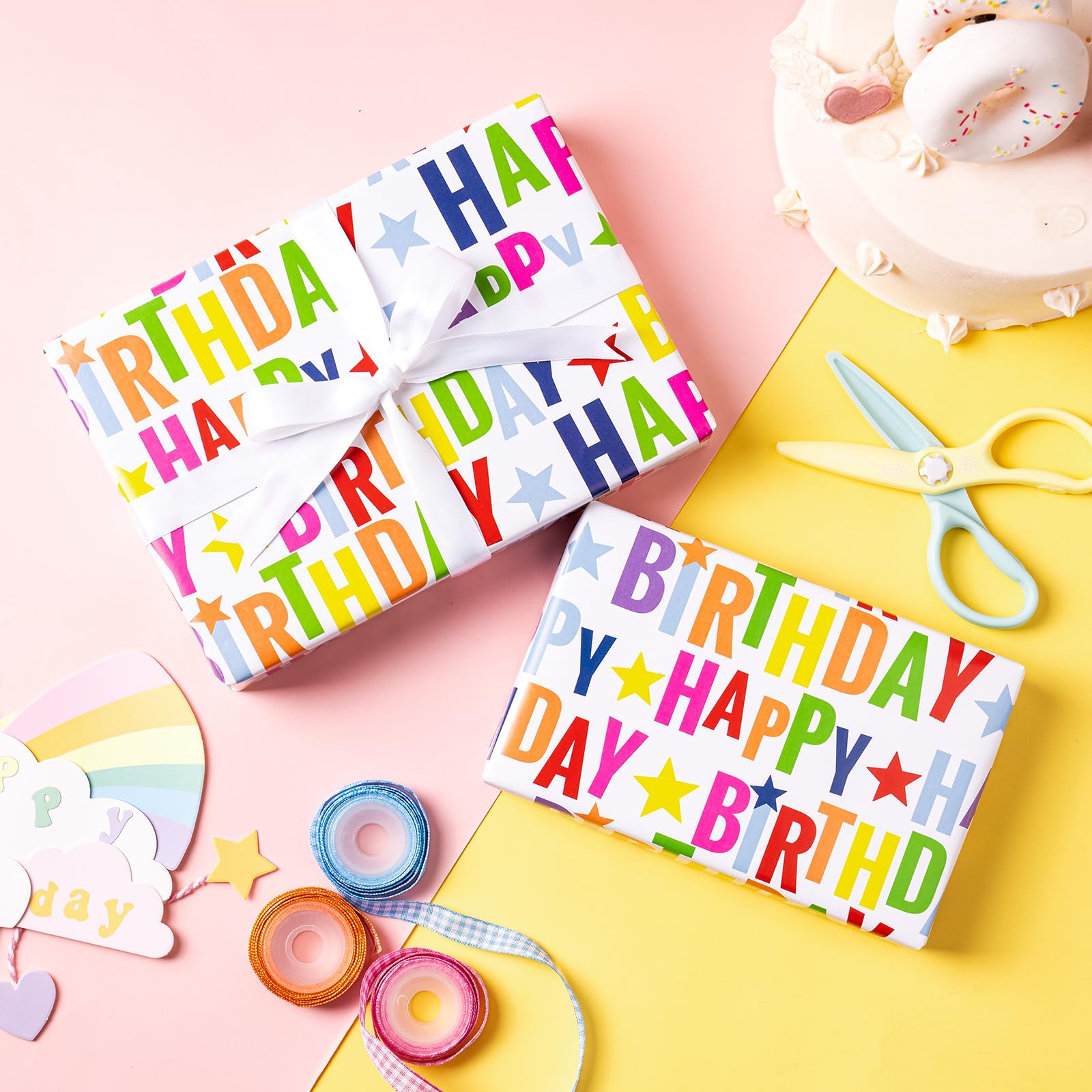 WRAPAHOLIC Birthday Wrapping Paper Sheet - 6 Sheets Colorful Happy Birthday Design Folded Flat for Birthday, Baby Shower, Party, Holiday - 19.7 Inch X 27.5 Inch Per Sheet