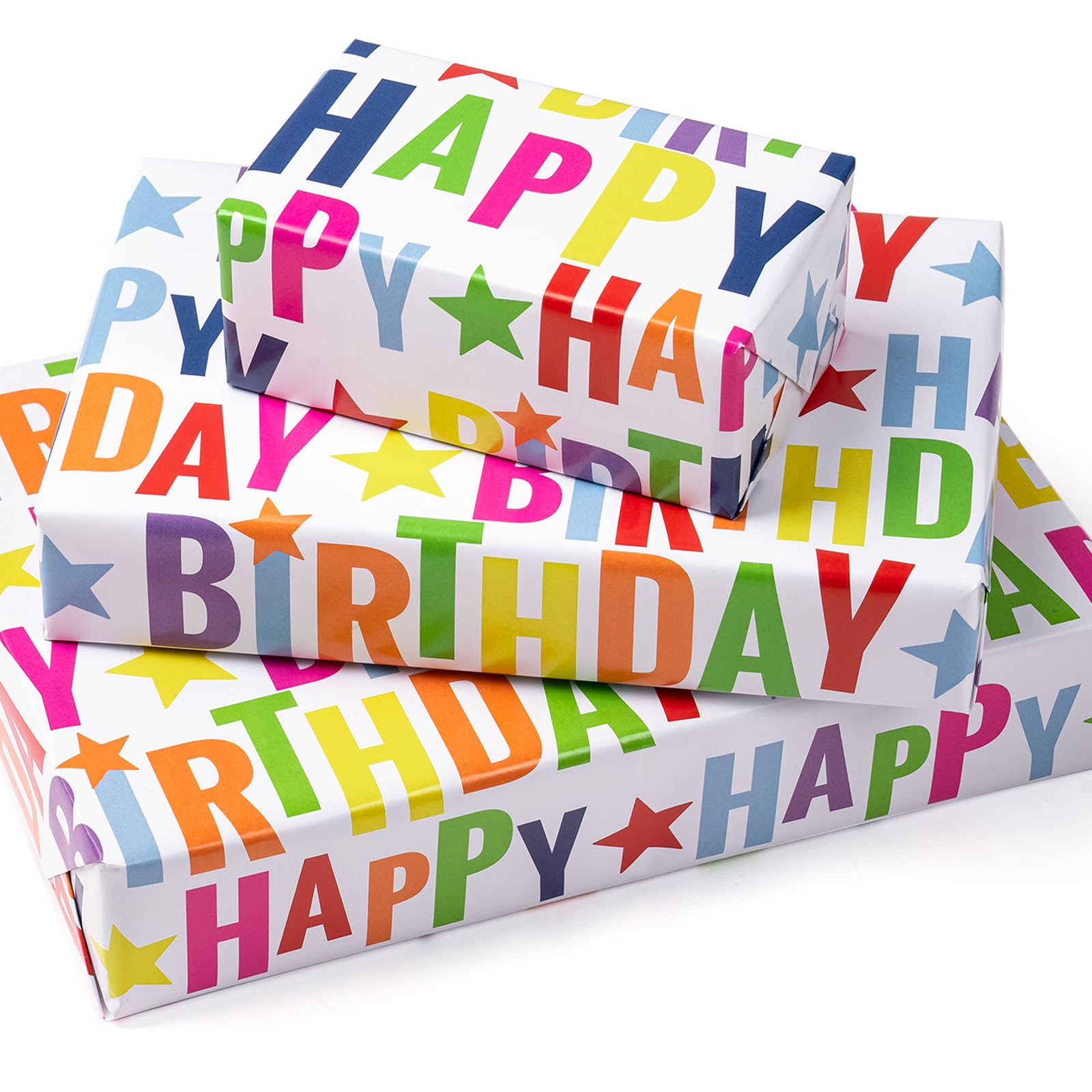 WRAPAHOLIC Birthday Wrapping Paper Sheet - 6 Sheets Colorful Happy Birthday Design Folded Flat for Birthday, Baby Shower, Party, Holiday - 19.7 Inch X 27.5 Inch Per Sheet