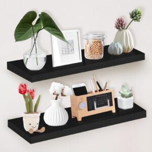 shatgyi 31.5in floating shelves, wall mounted floating shelves storage rack for bathroom, living room, bedroom and kitchen, (set of 2, 31.5" l x 7.9" w x 1.2" h), black