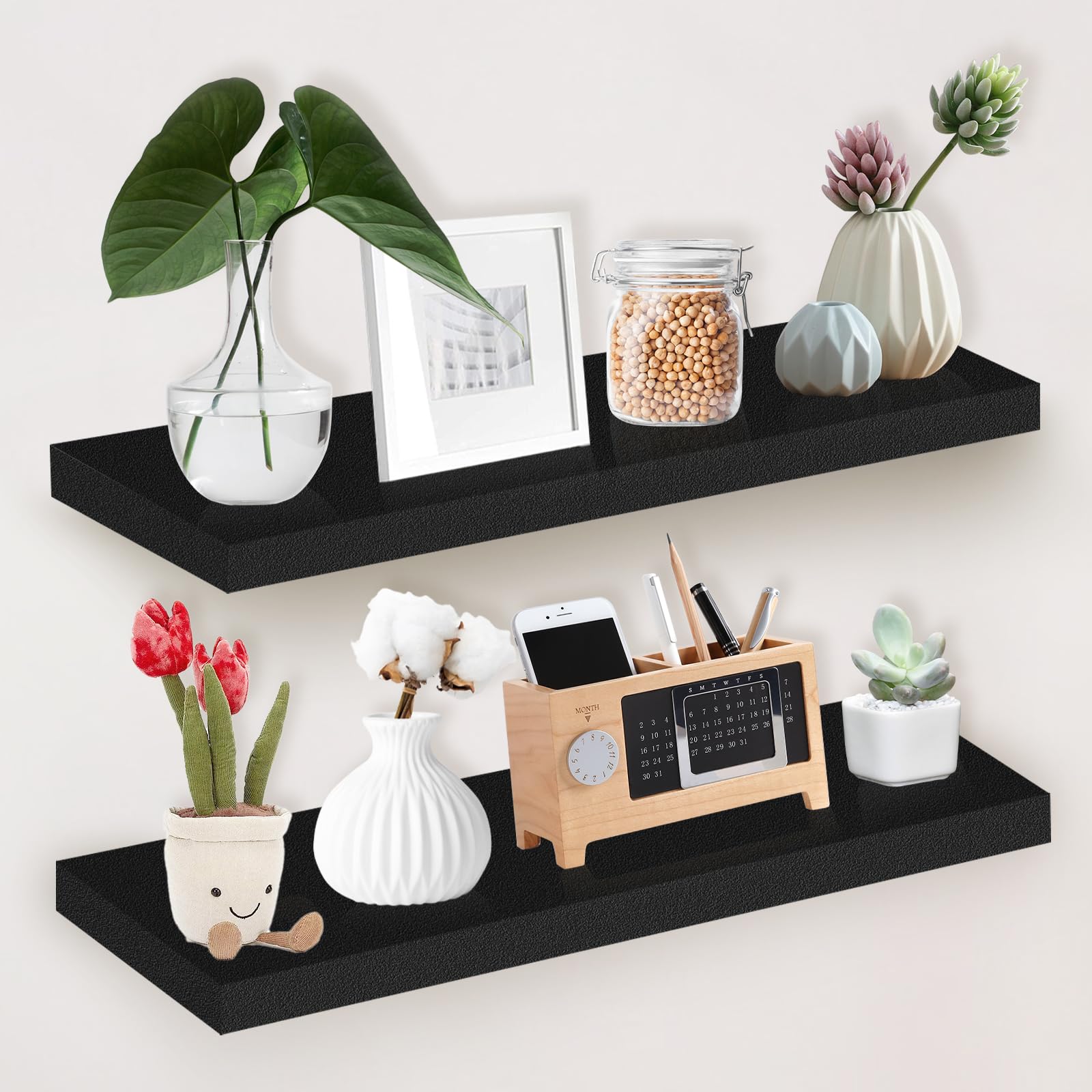 SHATGYI 31.5in Floating Shelves, Wall Mounted Floating Shelves Storage Rack for Bathroom, Living Room, Bedroom and Kitchen, (Set of 2, 31.5" L x 7.9" W x 1.2" H), Black