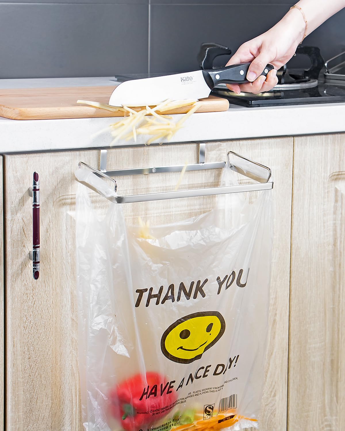 YQh Trash Bag Holder,Trash Bag Holder Rack Kitchen Trash Can Small Trash Container for Kitchen Cabinet Door and Cabinet Under Sink Bag Holder (1)