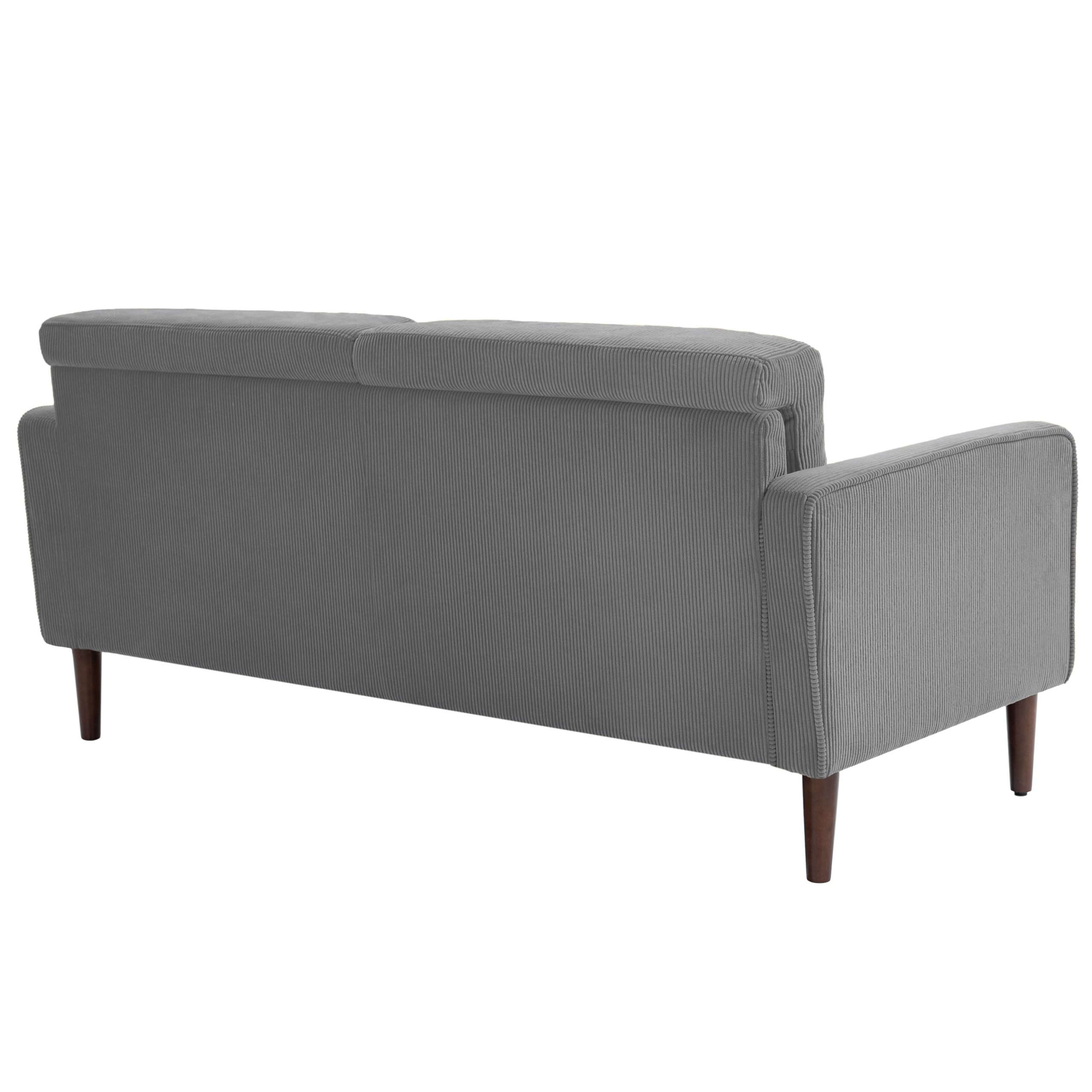 UIXE Loveseat Sofa, 63" Modern Love Seat Corduroy 2 Seater Couches w/Bolster Pillows for Living Room, Mid-Century Track Armrest Tufted Couch Comfy Solid Wood Furniture for Bedroom (Light Gray)