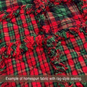 Set of 4 Fat Quarters, Christmas Red & Green Assorted Plaid Gingham Precut Fabric Homespun Cotton Bundle by JCS