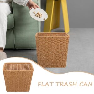 PRETYZOOM Woven Trash Can Rattan Waste Basket Slim Rectangular Wicker Garbage Waste Bin Vintage Trash Container for Bedroom Bathroom Office Kitchen