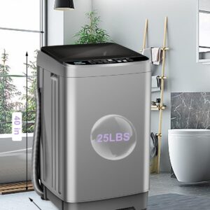 KRIB BLING Full-Automatic Washing Machine 25 lbs Portable Washer 10 Wash Program & 8 Water Level with LED Display，Drain Pump, Ideal for Apartments, RV, Camping, Grey