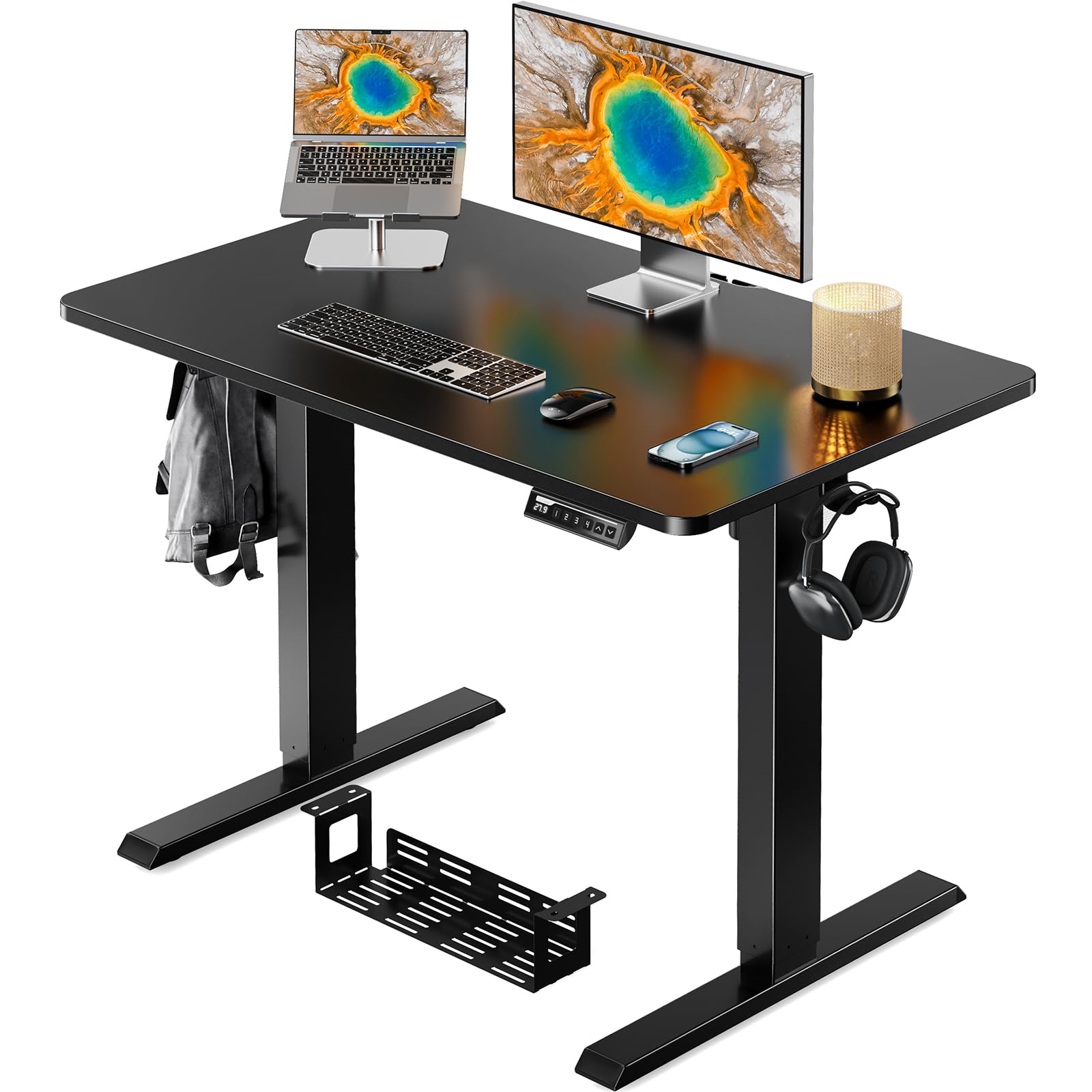 ErGear Whole Piece Standing Desk, 40x24 inch Adjustable Stand Up Desk with Cable Management Tray, Electric Computer Desk Workstation for Home Office, Black, EGESD63B