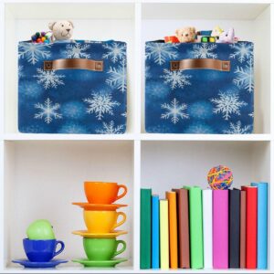 Blue Snowflakes Basket Collapsible Storage Basket with Handles Laundry Basket Gift Basket for Shelf Closet Bedroom Home Office 1 Pack