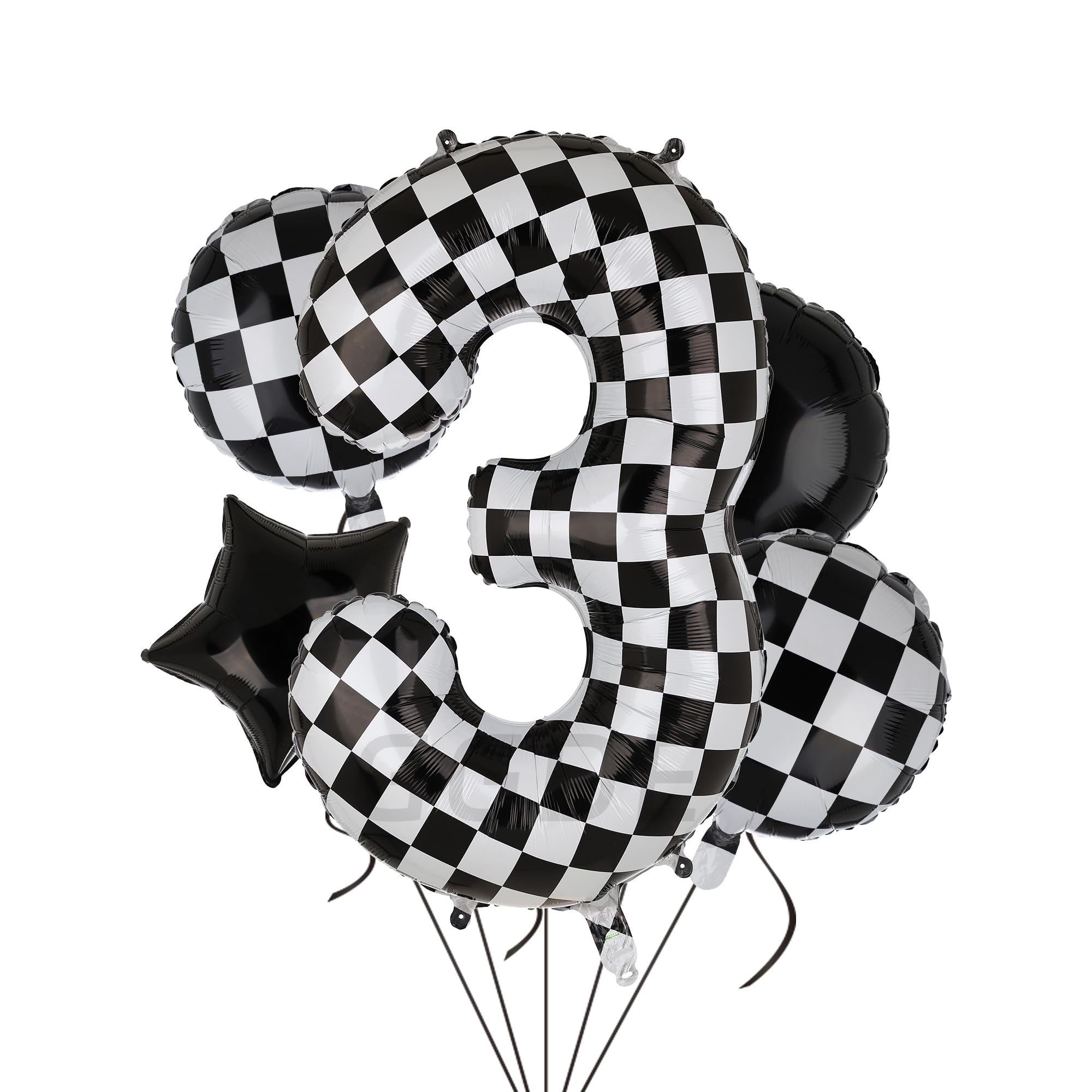 40 Inch Checkered Number Balloon 3 Black and White Race Car Birthday Balloons Baby Hippie Smile Party Shower Boys 3rd Birthday Race Car Theme Party Decor Supplies 5 Pcs