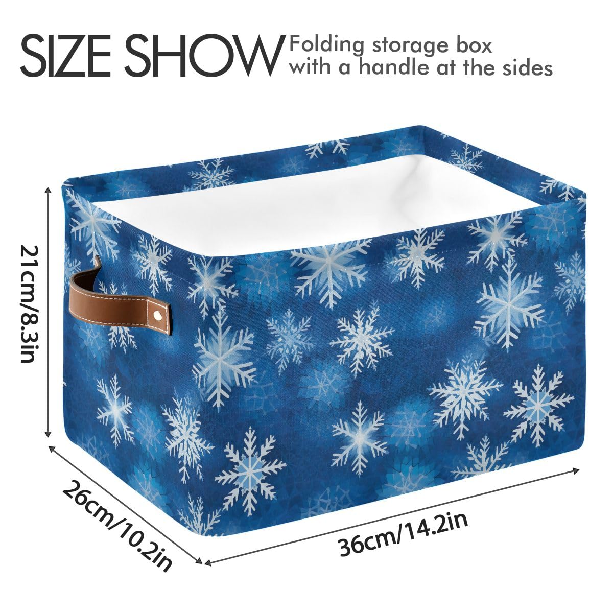 Blue Snowflakes Basket Collapsible Storage Basket with Handles Laundry Basket Gift Basket for Shelf Closet Bedroom Home Office 1 Pack