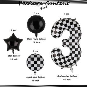 40 Inch Checkered Number Balloon 3 Black and White Race Car Birthday Balloons Baby Hippie Smile Party Shower Boys 3rd Birthday Race Car Theme Party Decor Supplies 5 Pcs