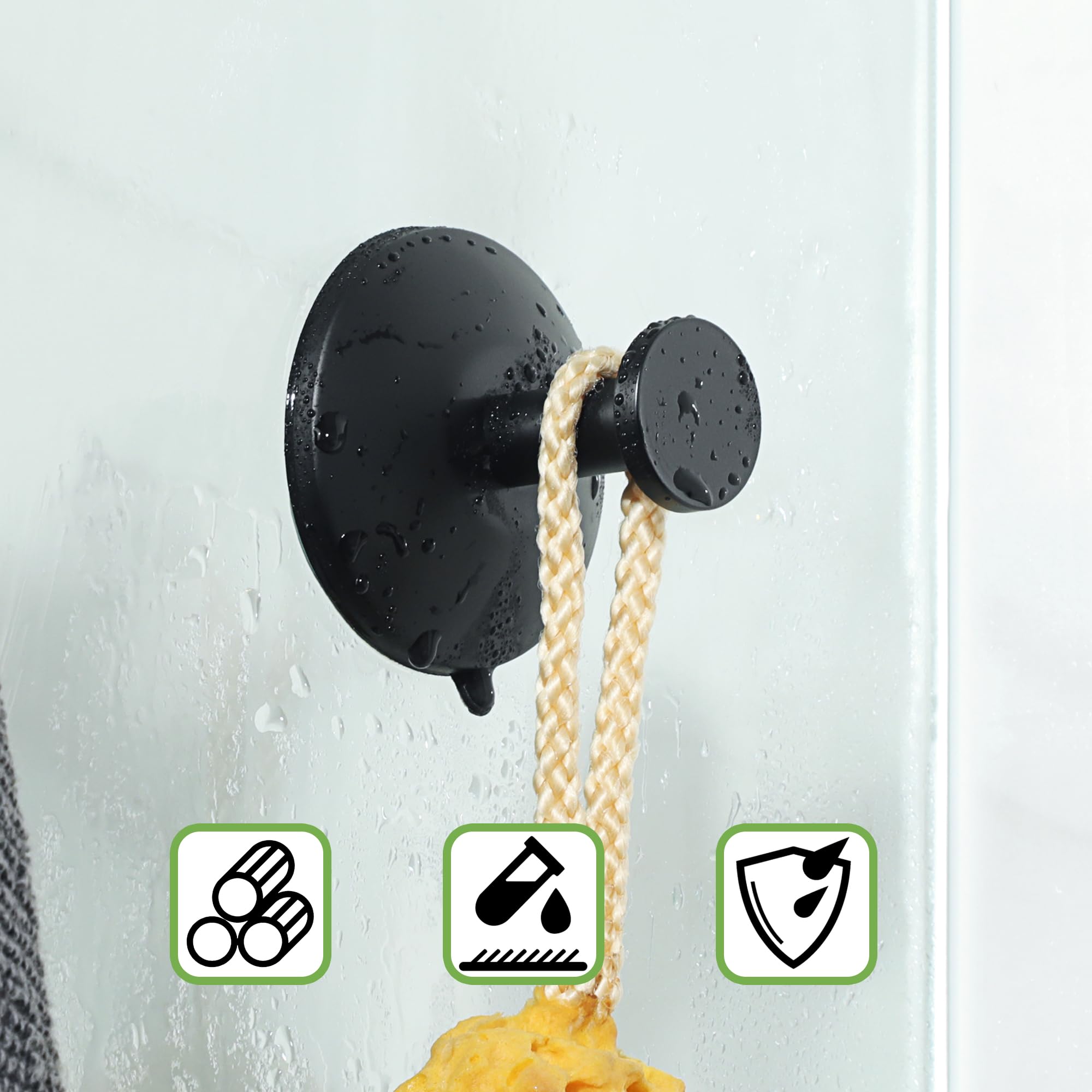 SAYAYO Suction Cup Hooks for Shower, Matte Black Suction Towel Hook for Glass Window, SUS 304 Stainless Steel Bathroom Hooks for Glass Door, Mirror, Tile, 2Pcs