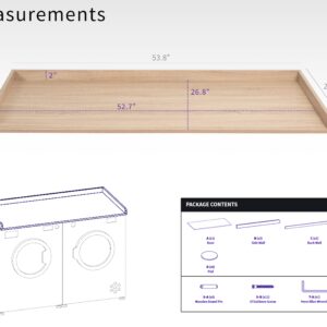 Life Finds Washer Dryer 54 inch Countertop with Safety Ledge for Laundry Room Organization, Light Wood, LF-WDCT1C