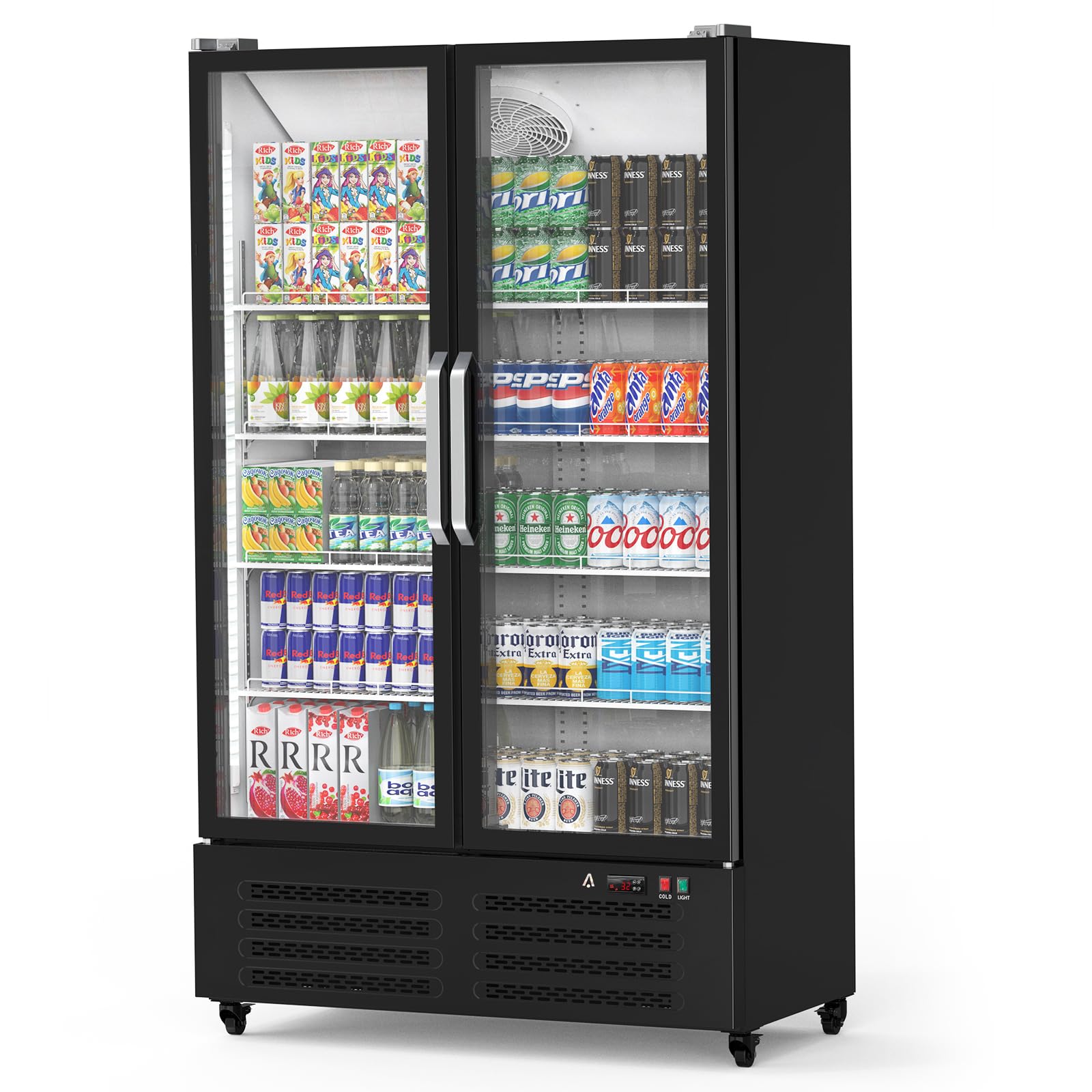 ACONEE Refrigerator Commercial Glass Door Display Upright Freezer, Black