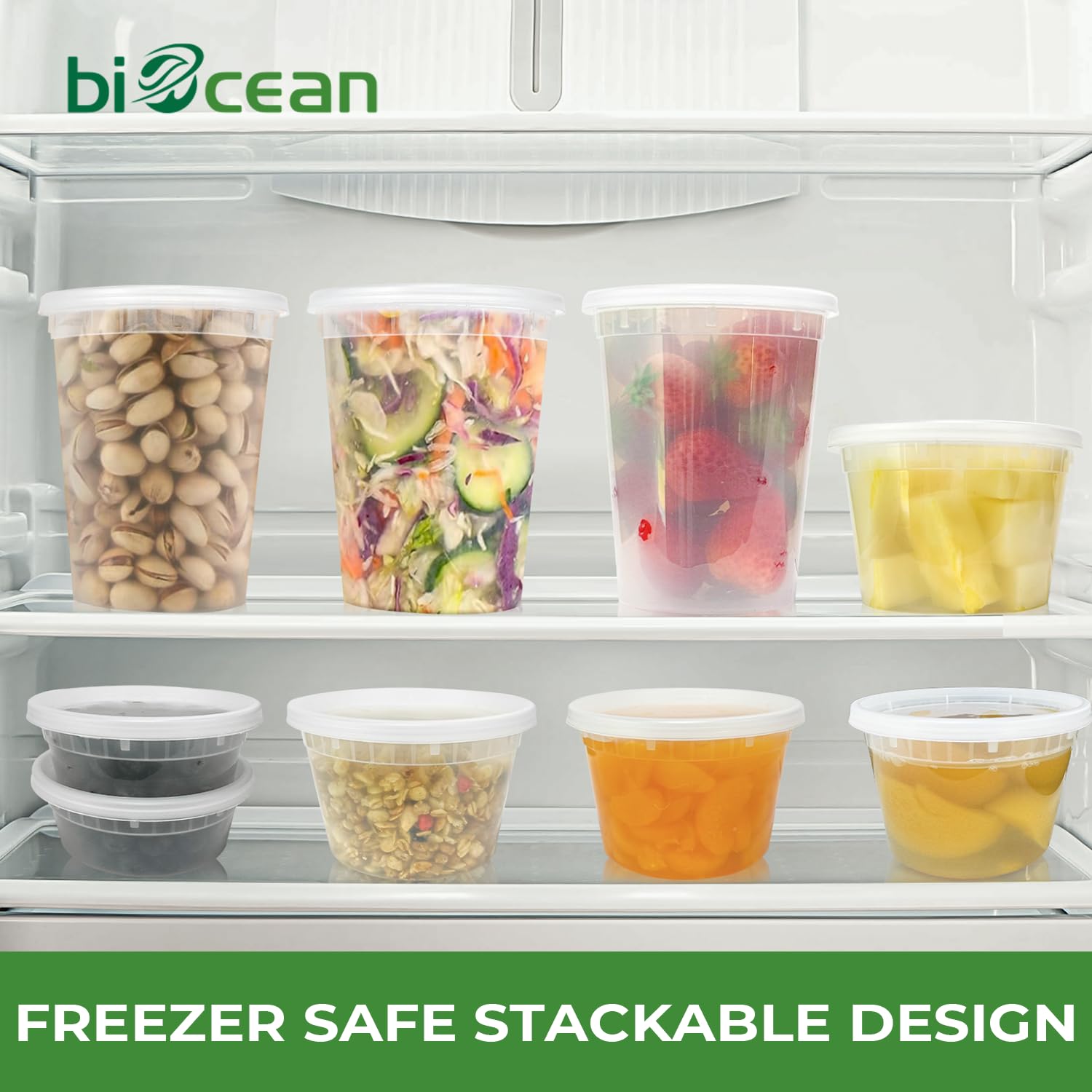 biocean 32 Oz Resuable Deli Containers With Lids Freezer Food Storage Containers Airtight Bulk 24 Set BPA-Free Plastic Soup Container Microwave Leakproof Deli Cups For Meal Prep,Leftover-Home/Takeout