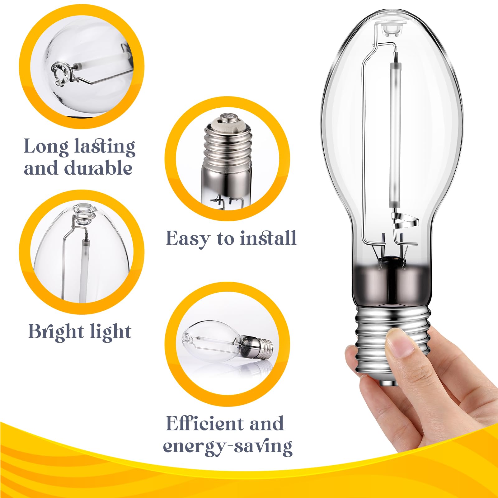 Rossesay LU150/MOG 150 Watt High Pressure Sodium Light Bulb, Mogul Base (E39) Light Bulb, ANSI Code S55, 2100K Outdoor Street Light Bulb, 20000 Life Hours,16000 Lumen