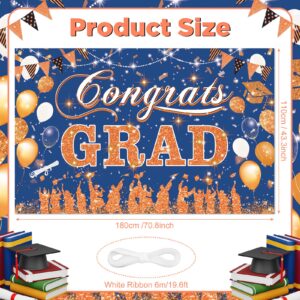 Blue Orange Graduation Decoration Banner, Blue Orange Congrats Grad Banner 2024 Blue Orange Graduation Party Banner for Class of 2024 High School College Graduation Party 70.8x43.3 inch