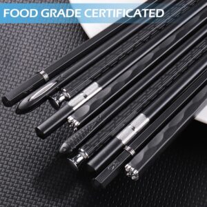 GLAMFIELDS 5 Pairs Premium Chopsticks Reusable Dishwasher Safe 9.5 Inch Fiberglass Chop Sticks Gift Set Non Slip Black + Silver