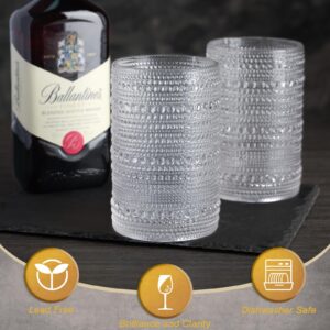 LEYU 15oz Hobnail Drinking Glasses Set of 8, Vintage Glassware Sets for Water Cocktail Whiskey and Mixed. kitchen and Bar Beaded Glass Cups, Clear Bubble Glassware Sets