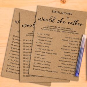 HEZNZXQ Rustic Kraft Wedding Games, Would She Rather Minimalist Bridal Shower Games, Engagement/Bachelorette Party Decorations, 5" x 7" Double-Sided Games Cards(25 Pack)-A03