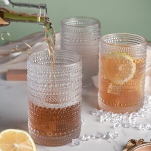 LEYU 15oz Hobnail Drinking Glasses Set of 8, Vintage Glassware Sets for Water Cocktail Whiskey and Mixed. kitchen and Bar Beaded Glass Cups, Clear Bubble Glassware Sets